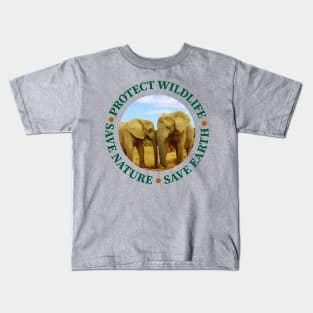 Wildlife Conservation Earth Day Blue Sky Elephants Kids T-Shirt